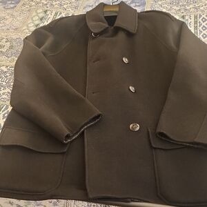 Black Wool Pea Coat with Classic Collar